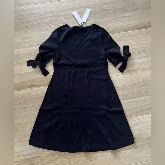 525 America Elegant Black Fit Flare Dress with Bow Sleeve Knit Cocktail Dress - Picture 9 of 9